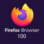Firefox logo with text and 100 title